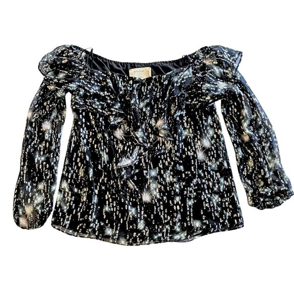 NICOLE MILLER ATELIER Black Lurex Twinkling Summer Nights Peasant Blouse Sz S - Picture 6 of 7